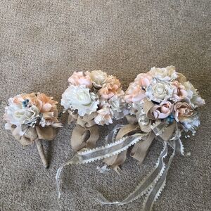 Rustic Bridal Bouquet Set with Burlap and Lace